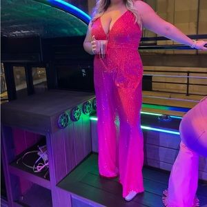 Hot Pink Sequin Jumpsuit